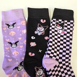 🍒🍒 3 Pairs: Sanrio Kuromi Crew Socks